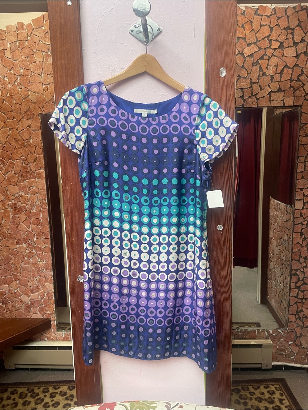 Boden Purple and Teal Circle-Print Short Sleeve Mini Dress